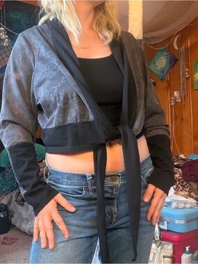 Cropped Tie-Front Jacket in Charcoal Gray